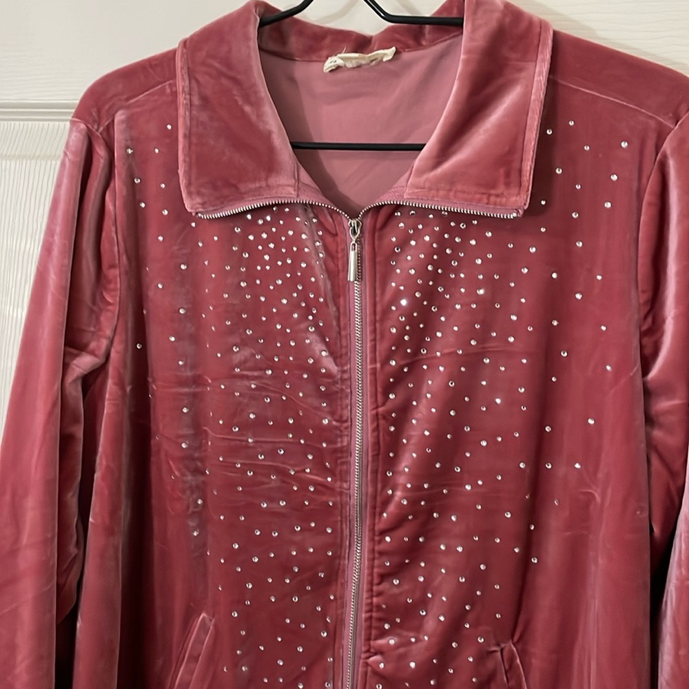 Indigo Rose Velour Mauve Tracksuit Jacket With Bedazzled Rhinestones Size 1X